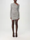 Attico Draped Satin Mini Dress In Grey