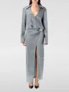 Attico Satin Dress Metallic Accent In Gray