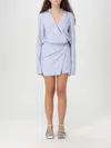 Attico Mini Dress With Stripes And Wrap Design In Sky Blue