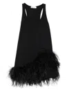 Attico Feather Trim Racerback Mini Dress In Black
