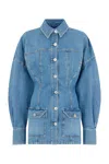 Attico Neutrals Denim Long Puffed Sleeves Mini Dress In Blue