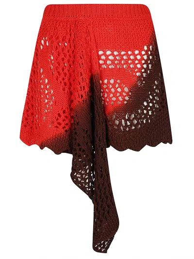 Attico Elastic Waist Perforated Knitted Midi Skirt In Red