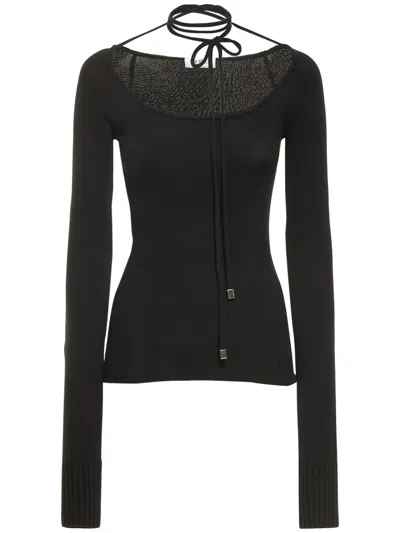 Attico Elegant Black Top With Wide Neckline