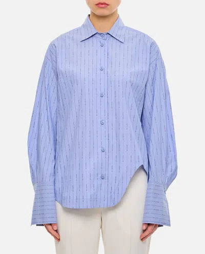 Attico All-over Logo Print Asymmetric Shirt In Blue
