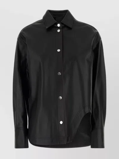 Attico Eliza Leather Shirt Long Sleeves In Black