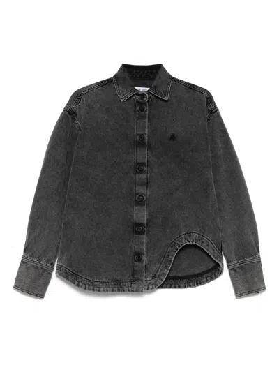Attico Collared Neck Long Sleeves Washed Effect In Black