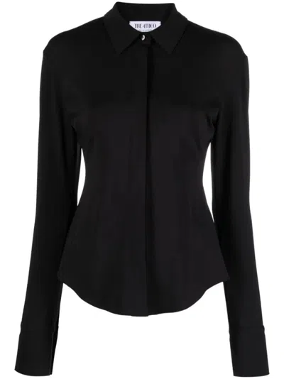 Attico Elton Collar Long Sleeve Shirt In Black
