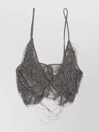 Attico Embellished Asymmetrical Sleeveless Top In Gray