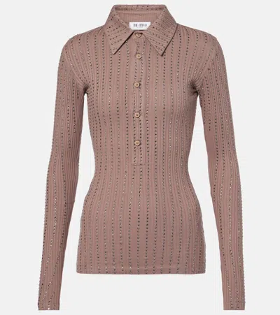ATTICO EMBELLISHED COTTON POLO SWEATER