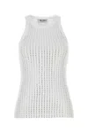 Attico Crew Neck Perforated Ribbed Sleeveless Tank Top In White