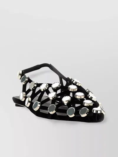 Attico Embellished Flat Sole Open Toe Sandals In Black