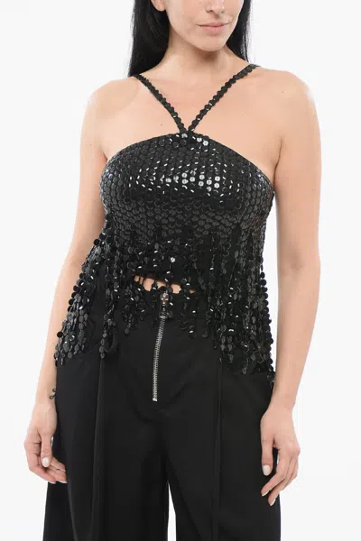 Attico Embellished Halter Neck Top In Black