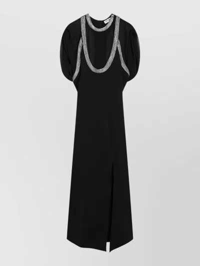 Attico Embellished Neckline Floor Length Open Back Dress In Black
