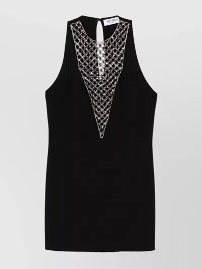 Attico Embellished Neckline Mini Dress With Keyhole Detail In Black