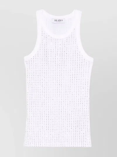 Attico Embellished Ribbed Sleeveless U-neck Top In White