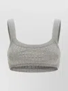 Attico Embellished Ribbed Square Wide Straps Top In Gray