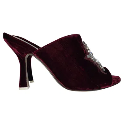 Attico Embellished Star Heeled Mule Sandals In Burgundy Velvet In Red