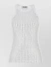 Attico Crew Neck Perforated Ribbed Sleeveless Tank Top In White