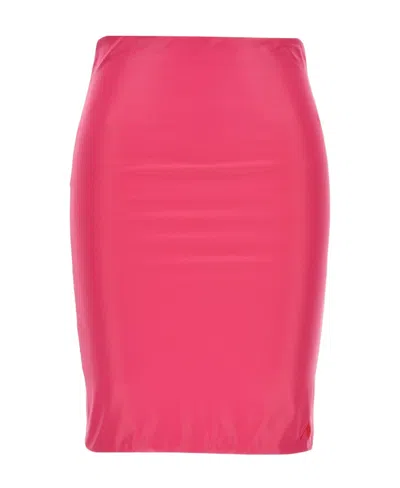 Attico High-waisted Knee-length Pencil Skirt Satin Finish In Red