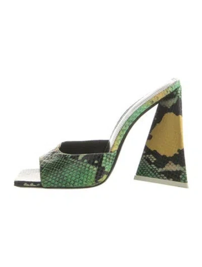 Pre-owned Attico Embossed Leather Animal Print Slides In Green