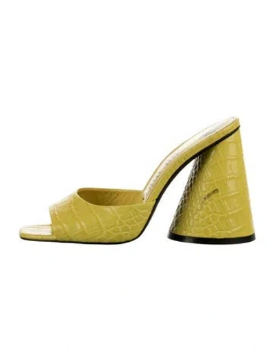 Pre-owned Attico Embossed Leather Animal Print Slides In Yellow
