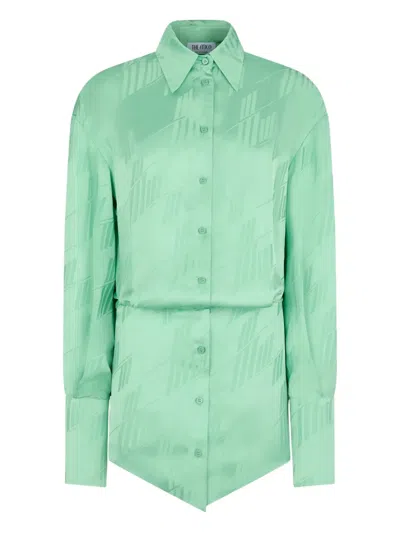 Attico Embossed-pattern Shirt Dress In Green