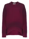 Attico Wool Crewneck Sweater With Asymmetric Flared Hem In Purple