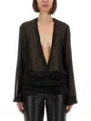Attico Black Blouse With Deep Neckline In Black