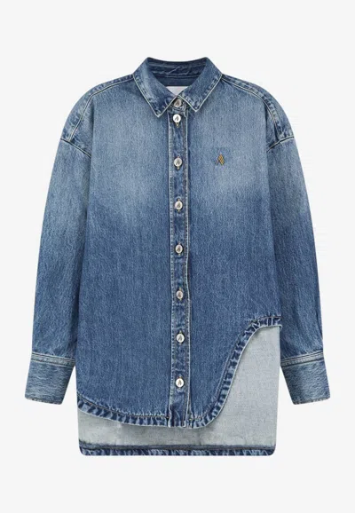 Attico Embroidered Logo Denim Shirt In Blue