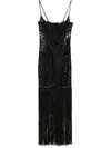 Attico Illusion Embroidered Tulle Long Dress In Black