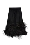 Attico Chic Low-waisted Midi Skirt With Feather Embellishment In Black