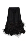 Attico Chic Low-waisted Midi Skirt With Feather Embellishment In Black