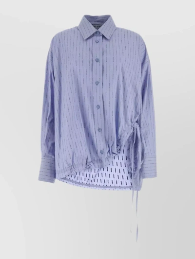 Attico Embroidered Oversize Cotton Shirt In Blue