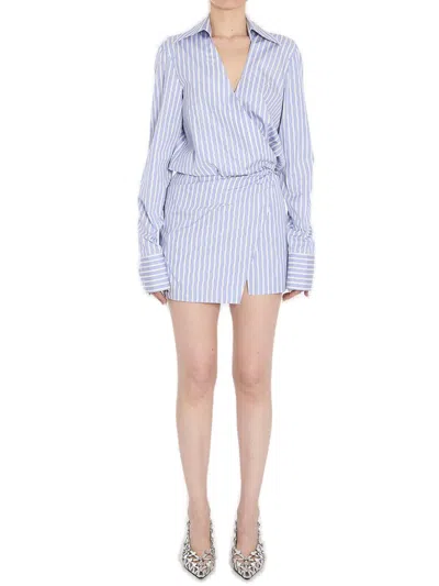 Attico Embroidered Poplin Shirt Dress In Blue