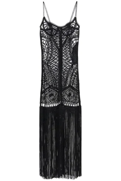 Attico Illusion Embroidered Tulle Long Dress In Black