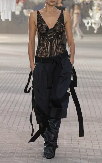 Attico Embroidered Tulle Top In Black