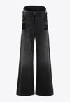 Attico Layered Waist Wide-leg Jeans In Black