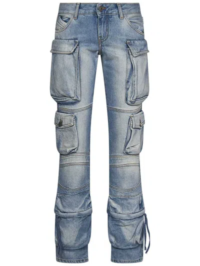 Attico 'essie' Light Blue Fitted Jeans With Cargo Pockets In Denim Woman