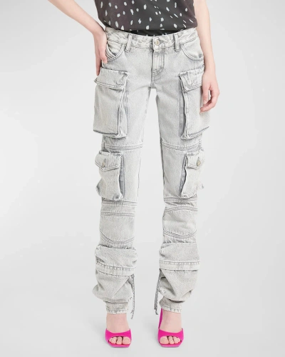Attico Essie Mid-rise Slim-leg Cargo Pants In Light Grey