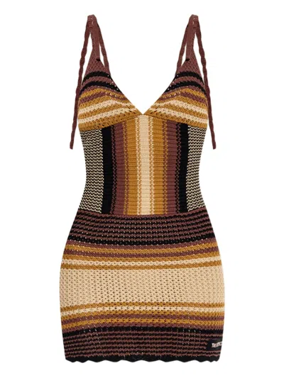 Attico Printed Crochet Mini Dress In Multicolor
