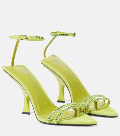 Attico Ester Embellished Suede Sandals In Green