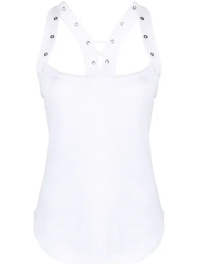 Attico Cotton Studded-strap Tank Top In White