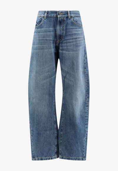 Attico Faded Barrel-leg Denim Pants In Blue
