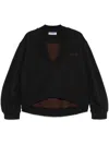 Attico V-necked Sweatshirt With Long Draped Sleeves In Black