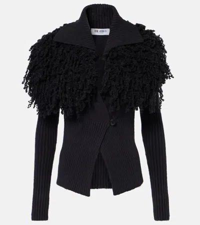 Attico Faux Shearling Cardigan In Black