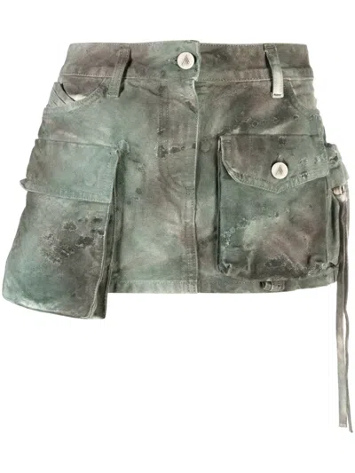 Attico Fay Camouflage Denim Mini Skirt In Verde