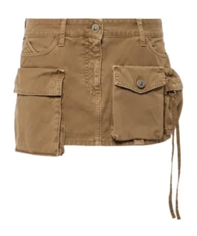 Attico Fay Denim Cargo Miniskirt In Brown