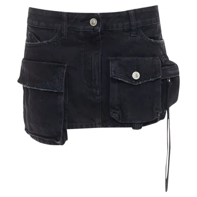 Attico Fay Denim Pocketed Cargo Mini Skirt In Black