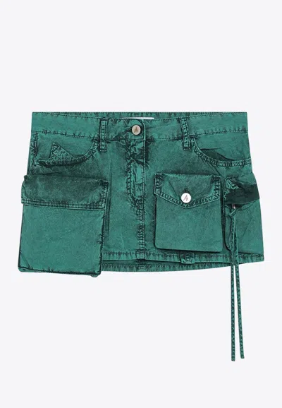 Attico Fay Mini Cargo Denim Skirt In Blue