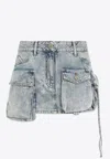 Attico Bleached Blue Fay Cotton Mini Skirt In Denim